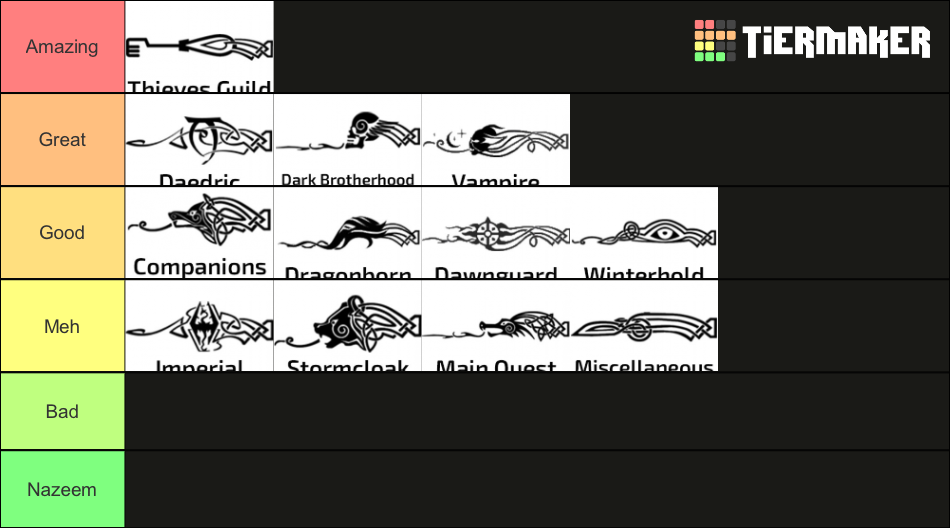 GOOD Skyrim Quest Lines Tier List (Community Rankings) - TierMaker