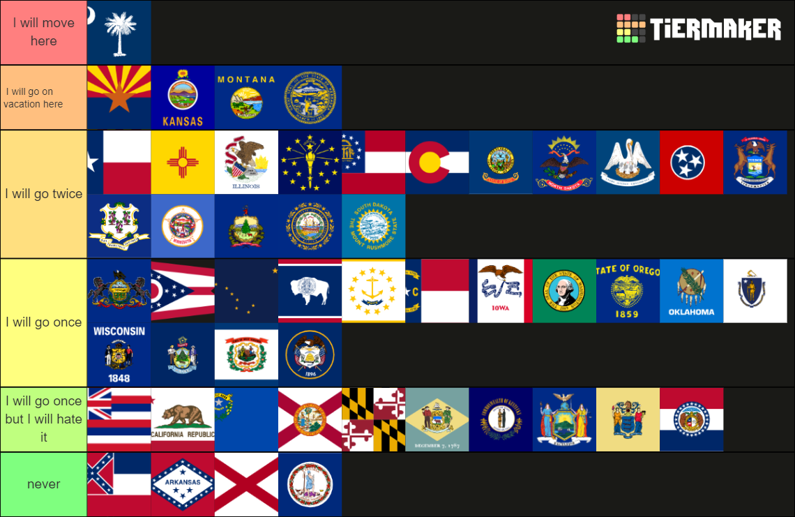 50 States in the United states Tier List (Community Rankings) - TierMaker