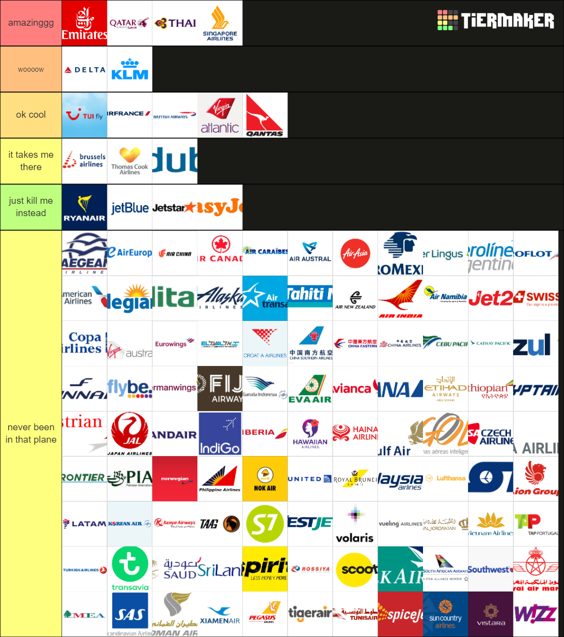 Worldwide Major Airlines Tier List (Community Rankings) - TierMaker