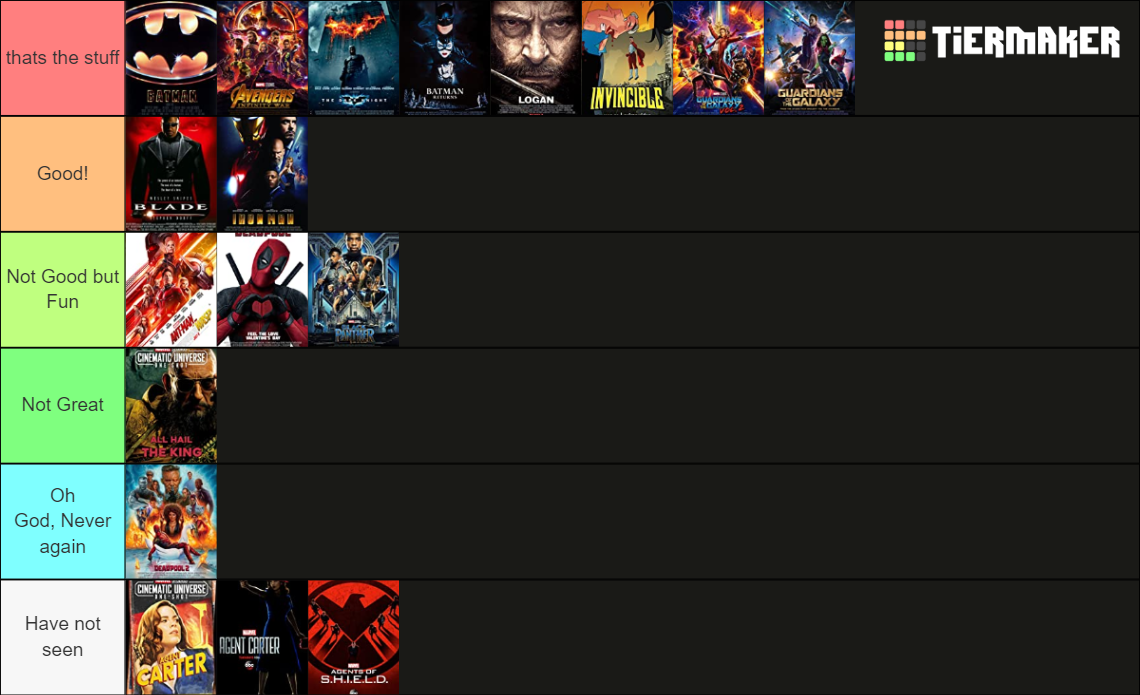 DC/Marvel Movies and Series Tier List Rankings) TierMaker