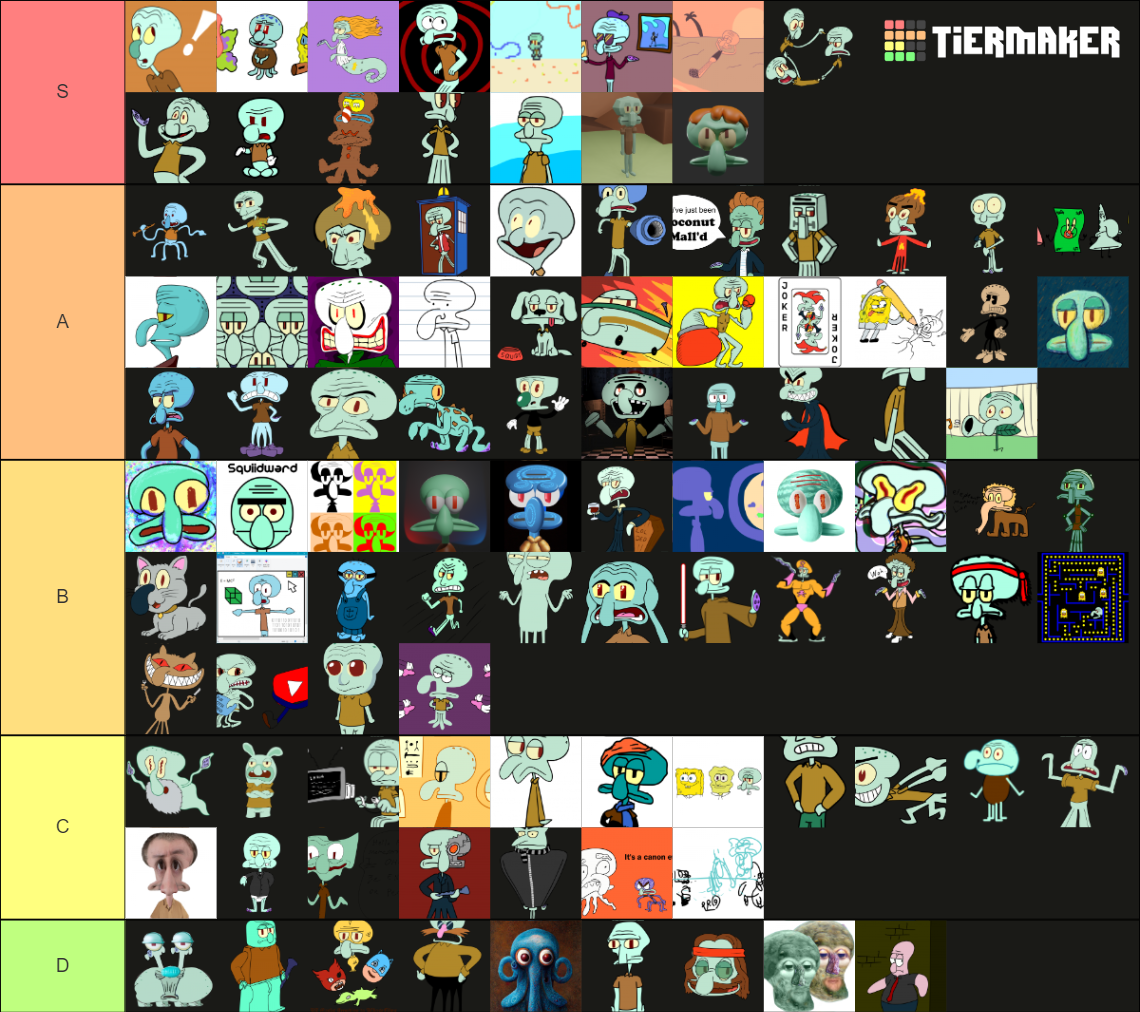 JCHASESTREAMS SQUIDWARD ART Tier List (Community Rankings) - TierMaker
