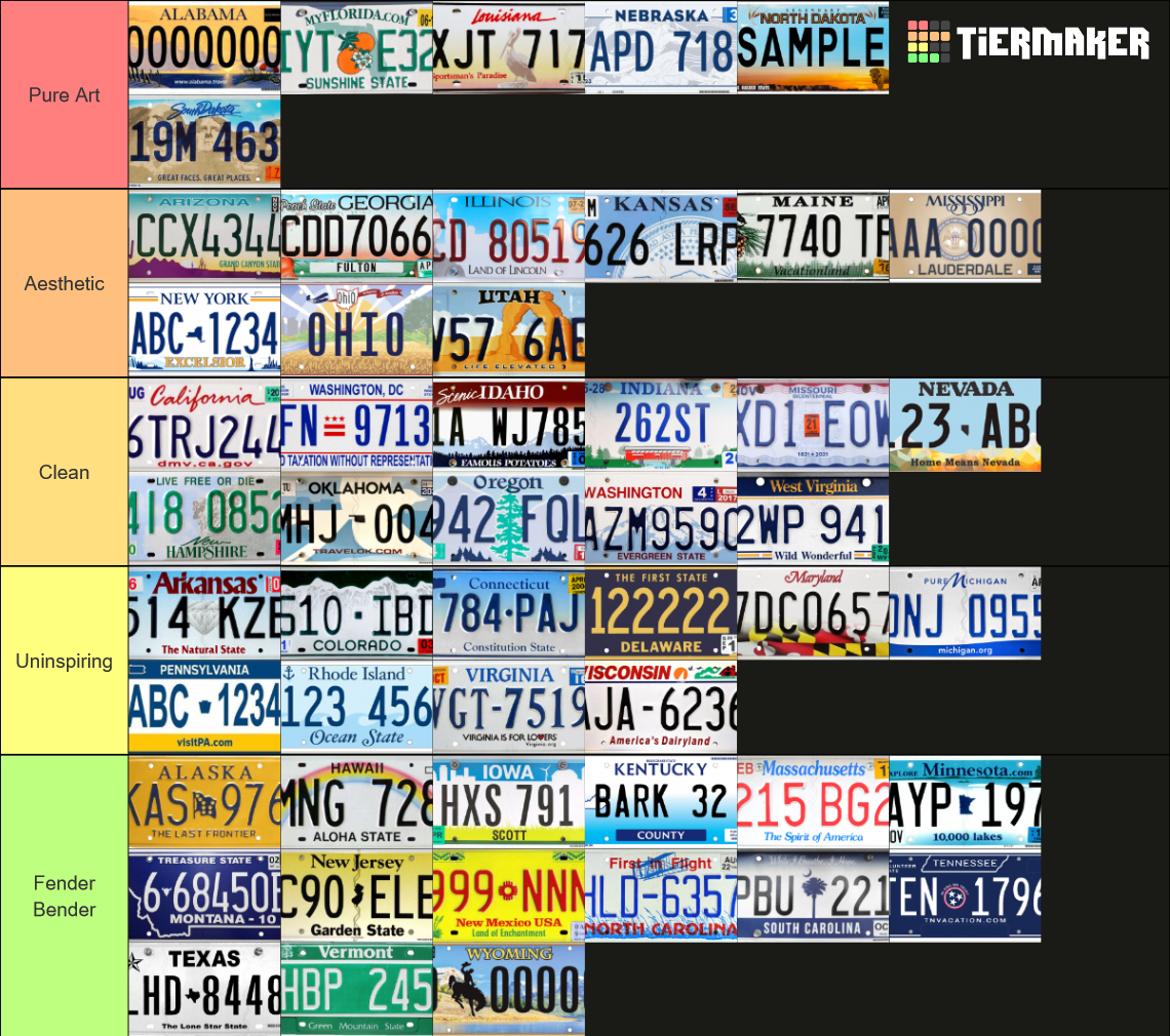 License Plates Tier List (community Rankings) - Tiermaker