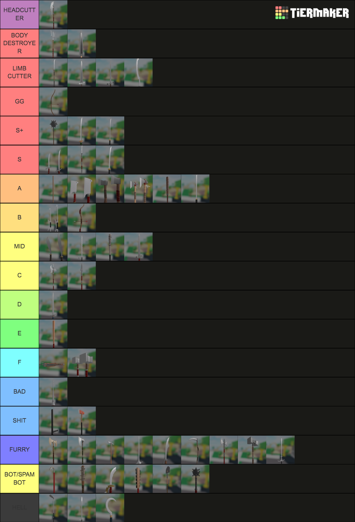 Combat Warriors Weapons Tier List Rankings) TierMaker