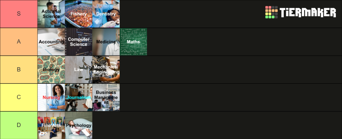 College Majors Tier List Community Rankings Tiermaker