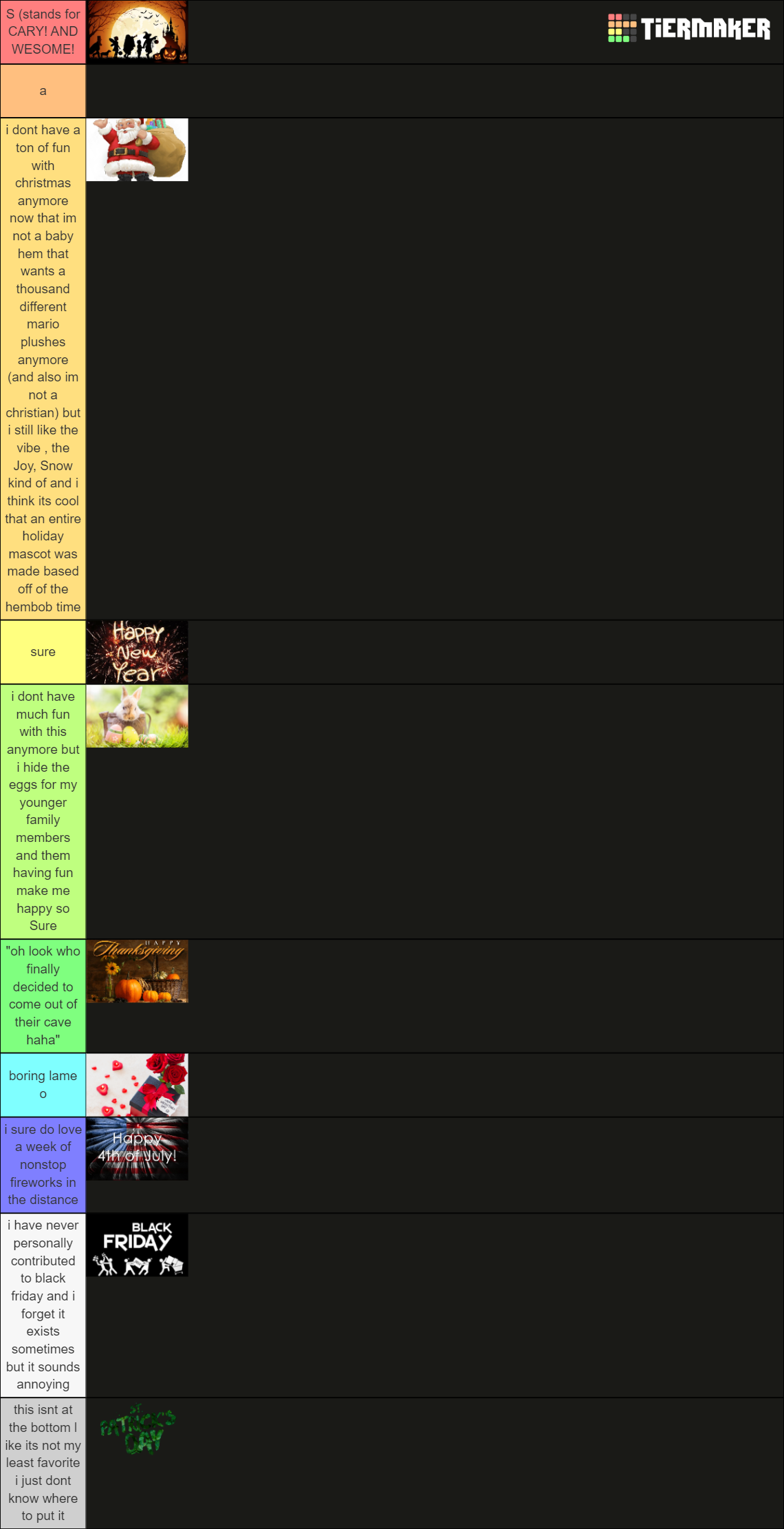 Holiday Tier List Rankings) TierMaker
