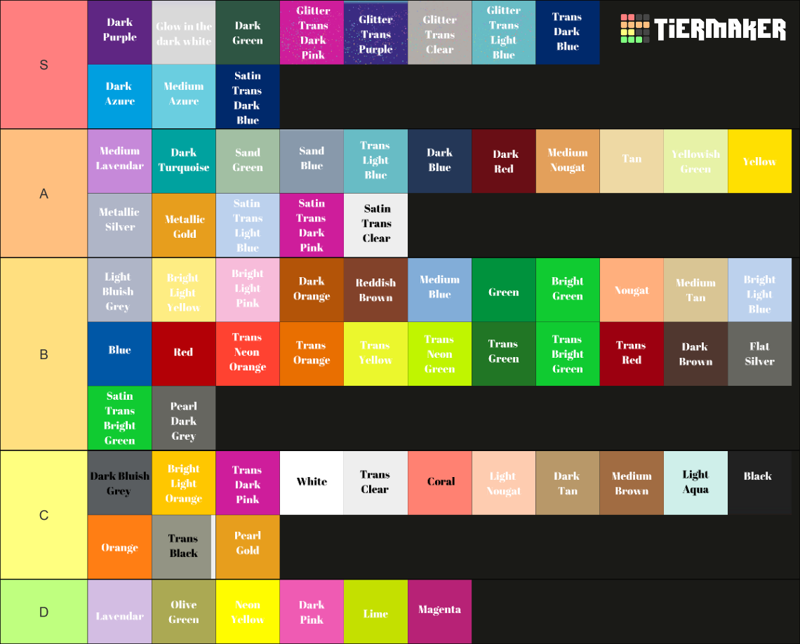 Current Lego Colours Tier List (Community Rankings) - TierMaker