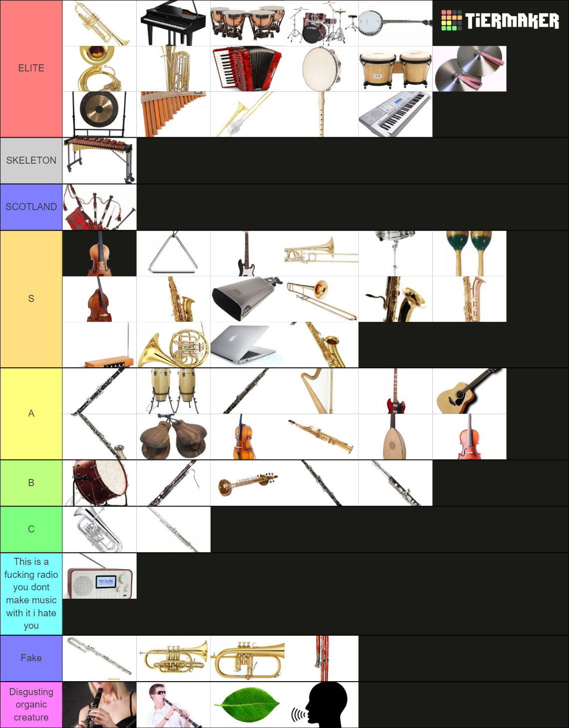 INSTRUMENT TIER LIST Tier List Rankings) TierMaker