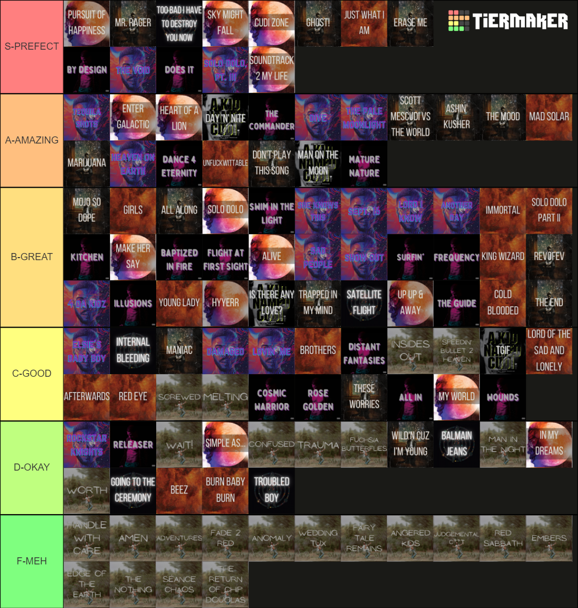Kid Cudi ALL Songs Tier List Rankings) TierMaker