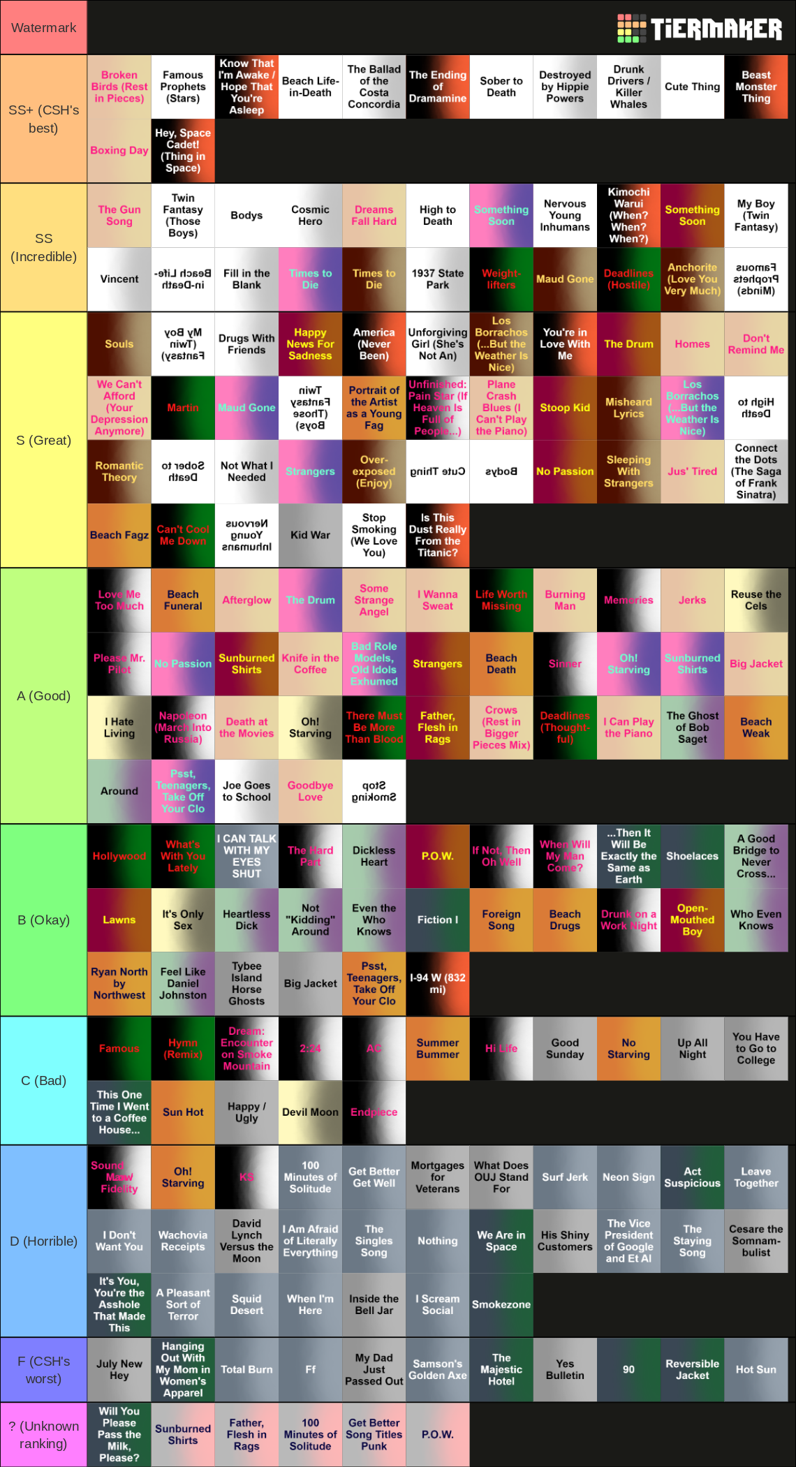 Every Car Seat Headrest Album Song Tier List Rankings