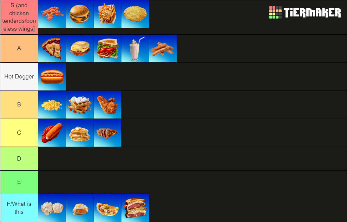 Diner Foods Tier List Rankings) TierMaker