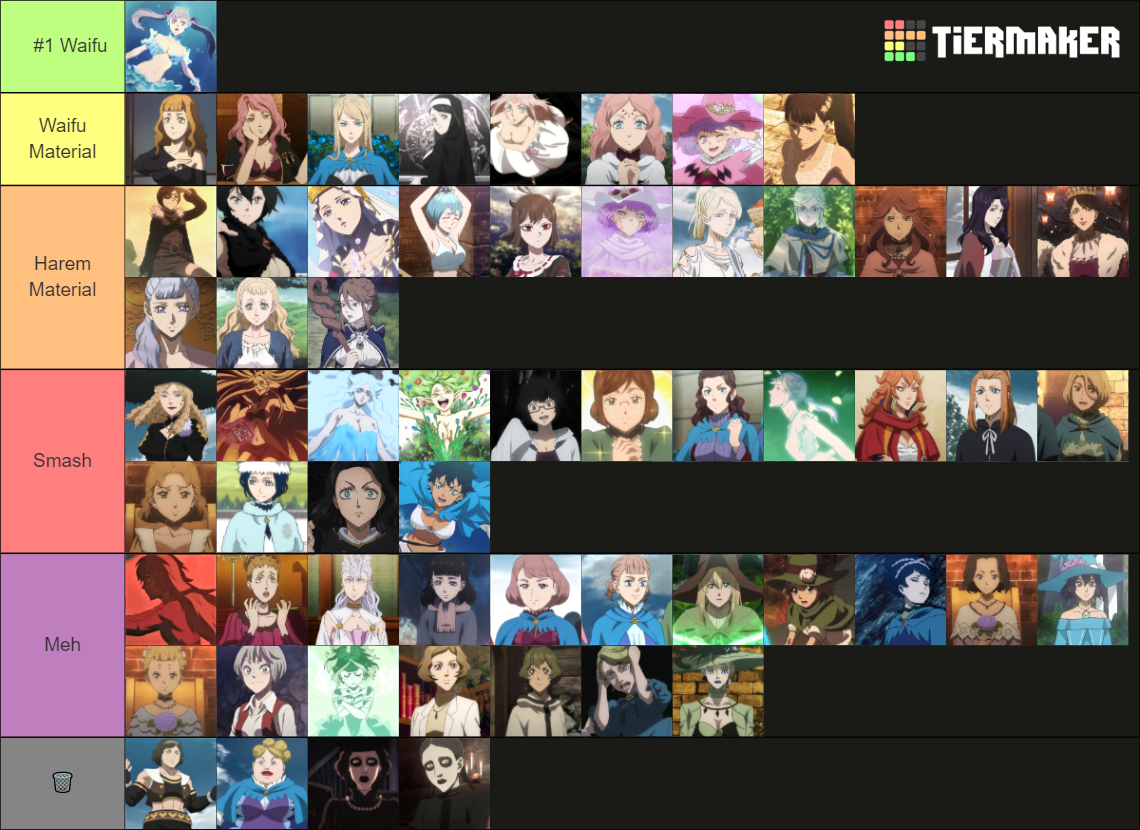 Black Clover Waifus (60 characters) Tier List Rankings