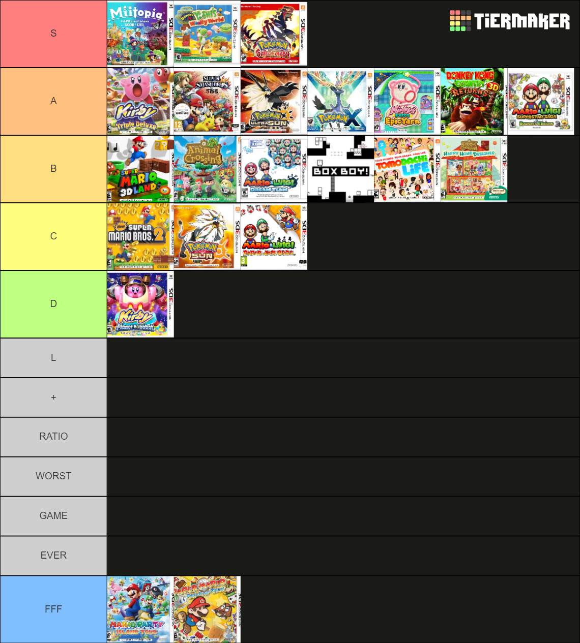 The Best 3DS Games Tier List Rankings) TierMaker