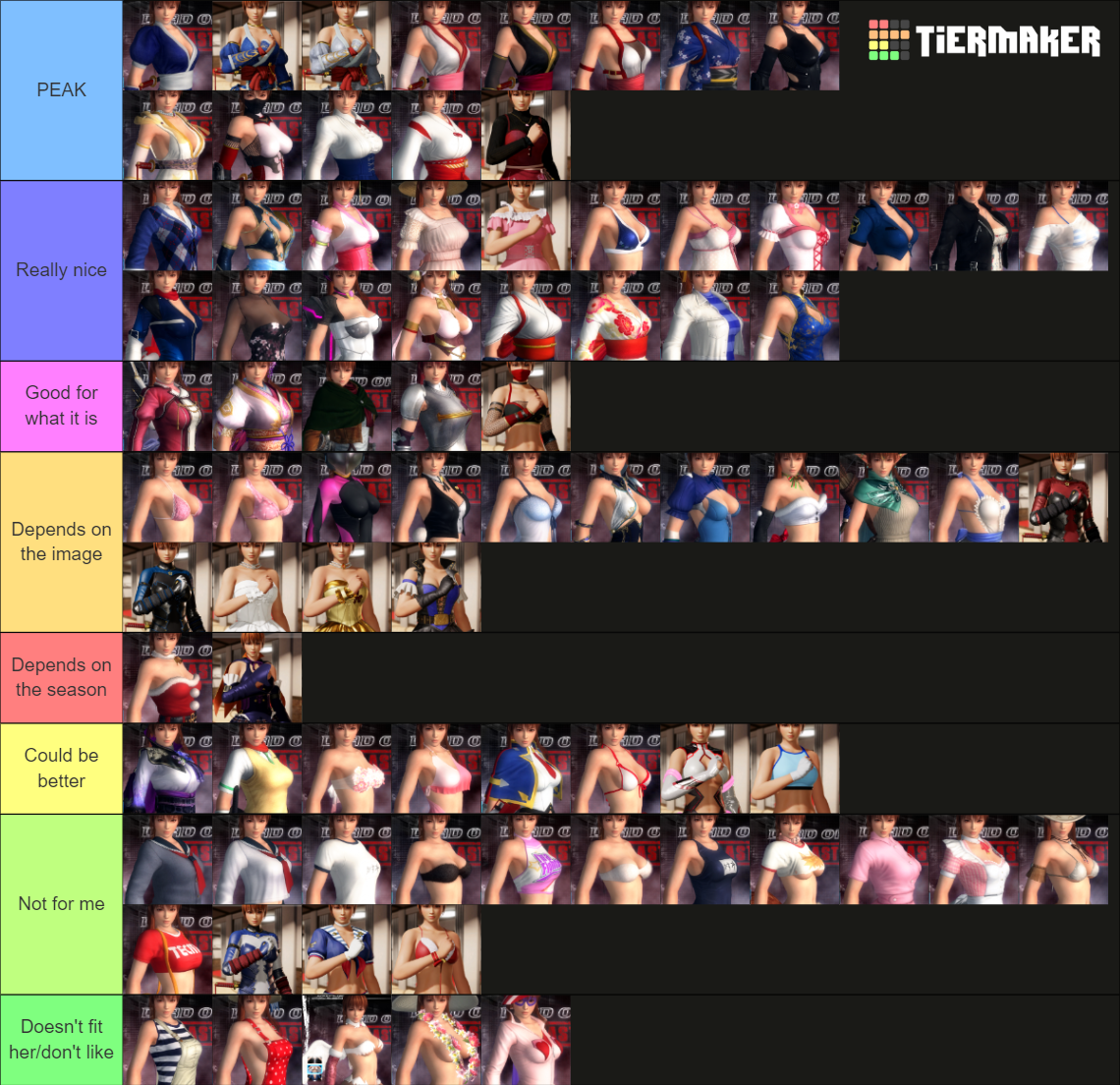 Kasumi DOA5/6/VV/etc. costumes tierlist Tier List Rankings