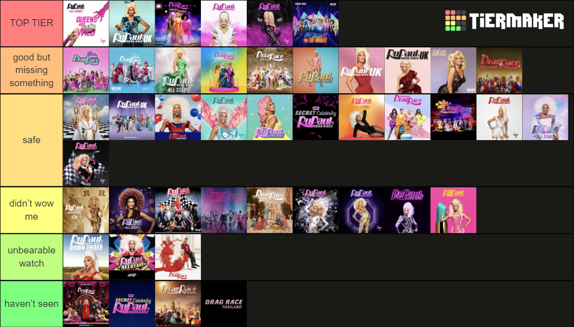 Drag Race Seasons (11/22) Tier List Rankings) TierMaker