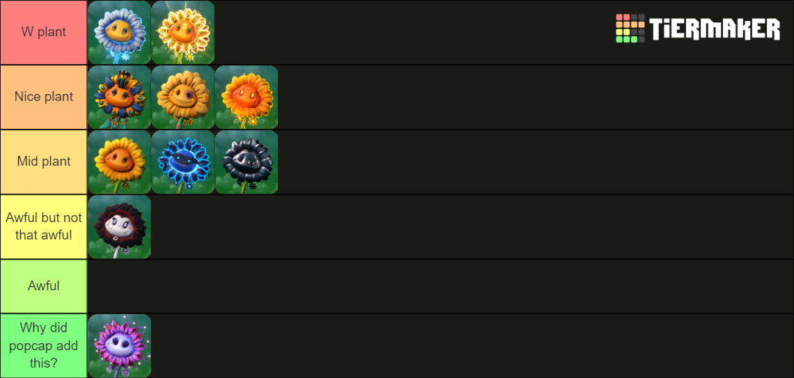 PvZGW2 all Sunflowers Tier List Rankings) TierMaker