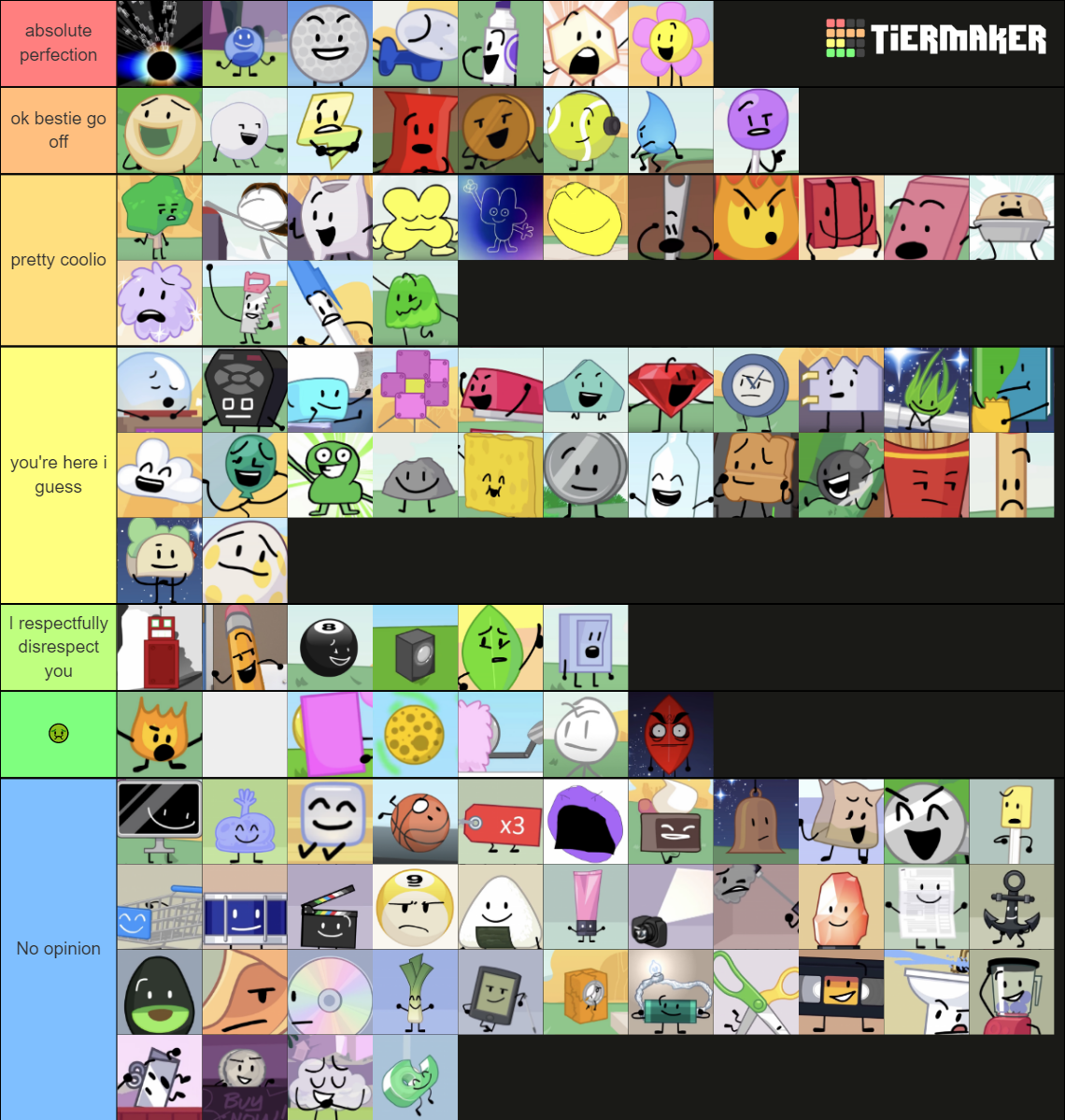 BFDI/BFB/TPOT Characters Tier List (Community Rankings) - TierMaker