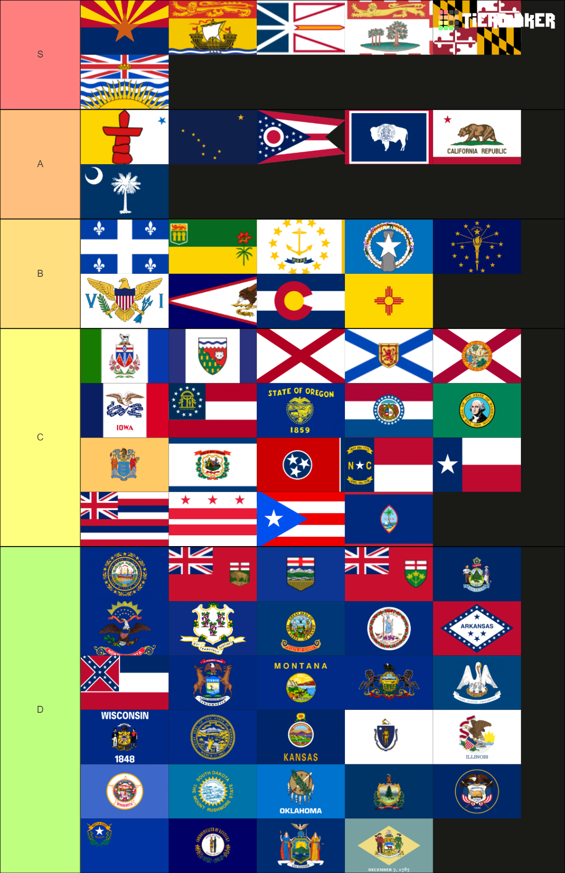 Flags of US States, Territories, & Canadian Provinces Tier List ...