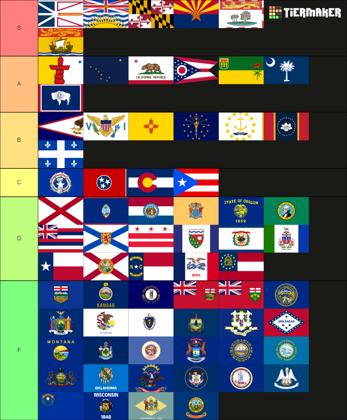 US & Canadian State/Provincial & Territorial Flags Tier List (Community ...