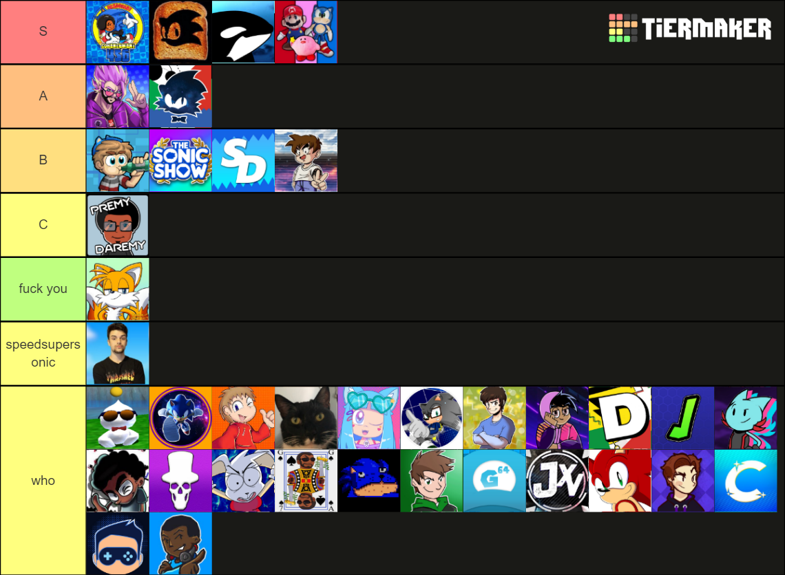 SonicTubers (2022) Tier List (Community Rankings) - TierMaker