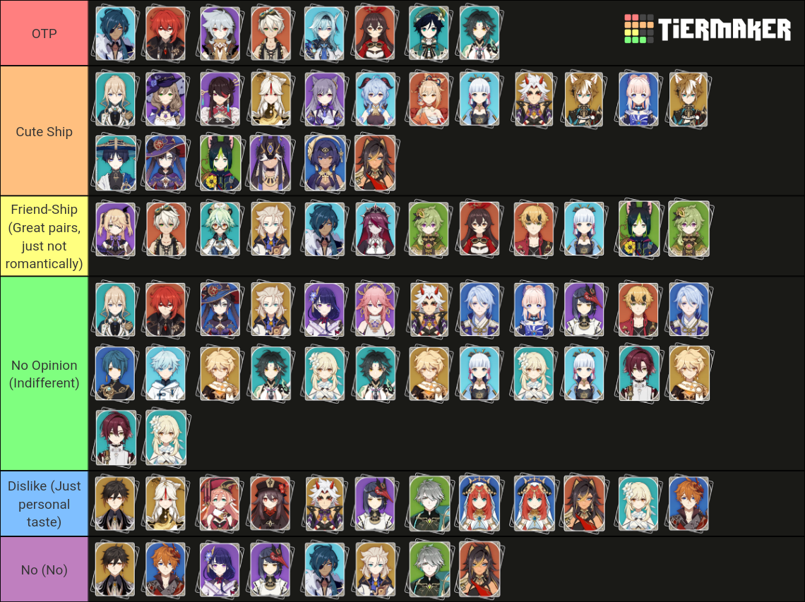 Popular Genshin Ships (V3.5) Tier List (Community Rankings) - TierMaker