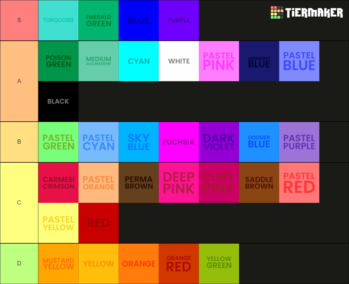 Ultimate Color Tier List (Community Rankings) - TierMaker