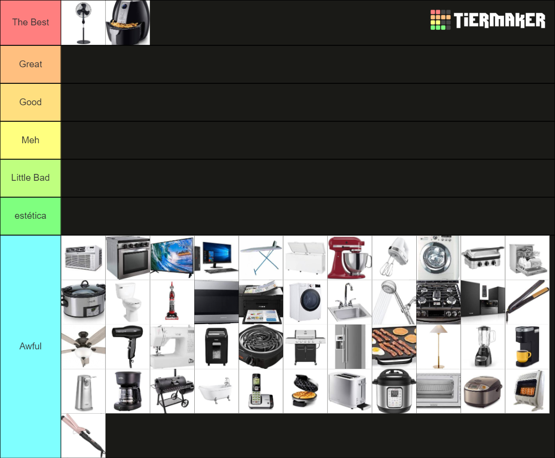 Household Appliances + Tier List Rankings) TierMaker