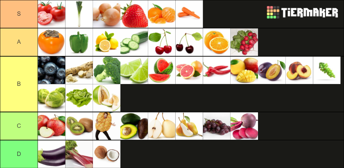 vegetables and fruits Tier List Rankings) TierMaker