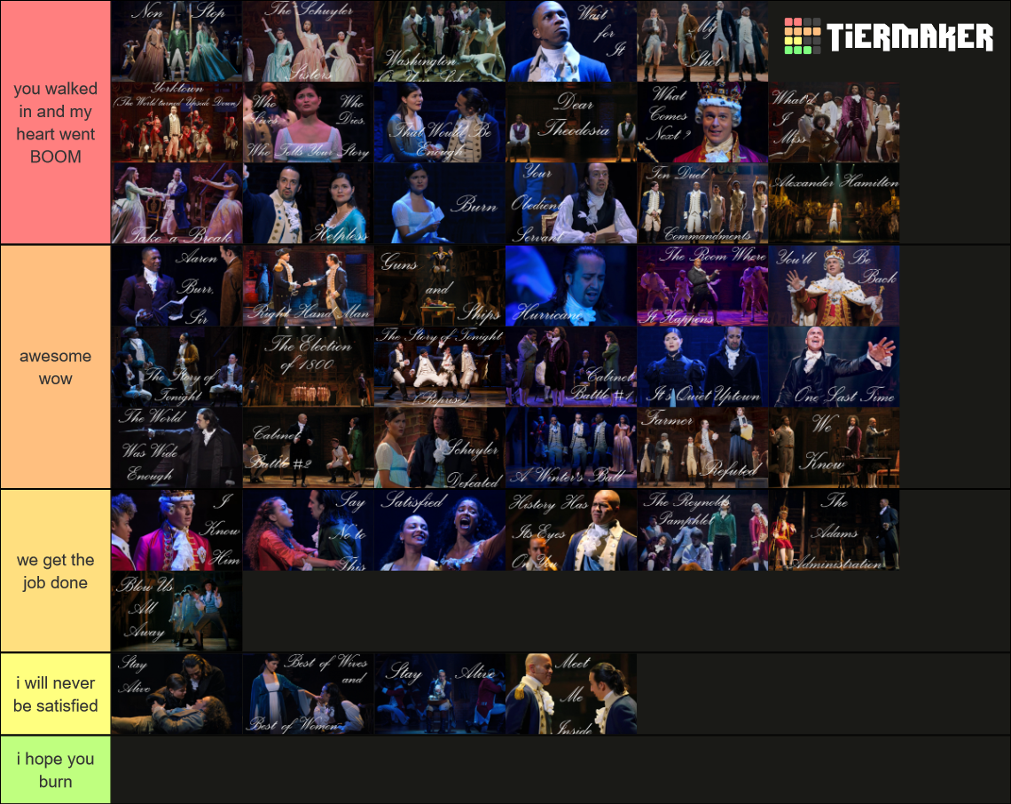 Hamilton Songs Ranked Tier List Community Rankings TierMaker