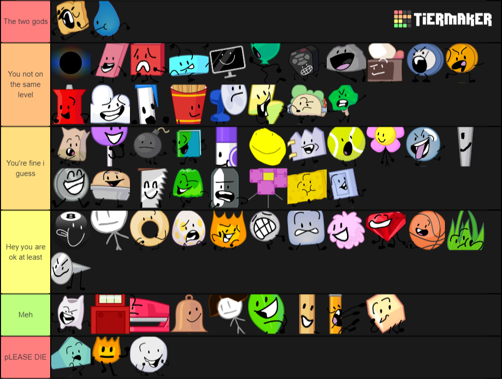 Create A BFB Characters Tier List - Tier Maker