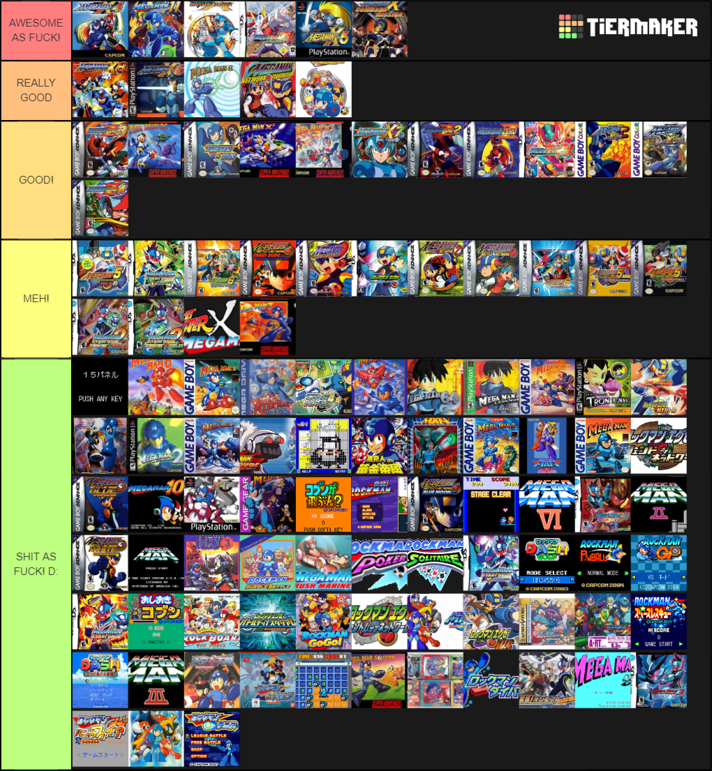 Create A Every Single Mega Man Game Tier List - Tier Maker