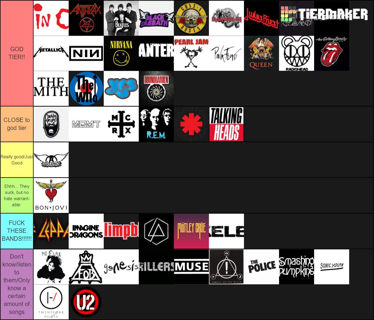 Create A Bands Tier List - Tier Maker