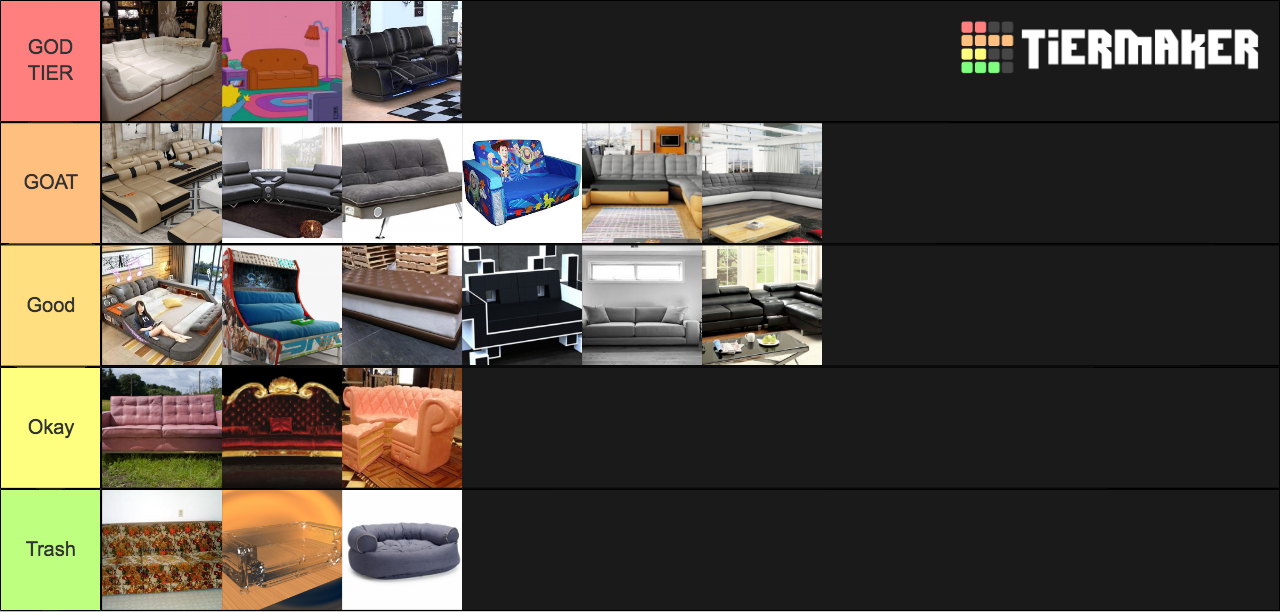 ranking couches Tier List Rankings) TierMaker