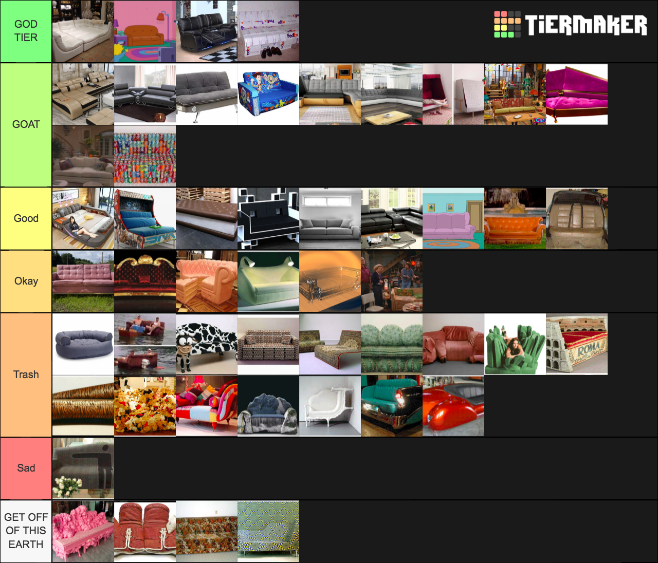 ranking couches Tier List Rankings) TierMaker