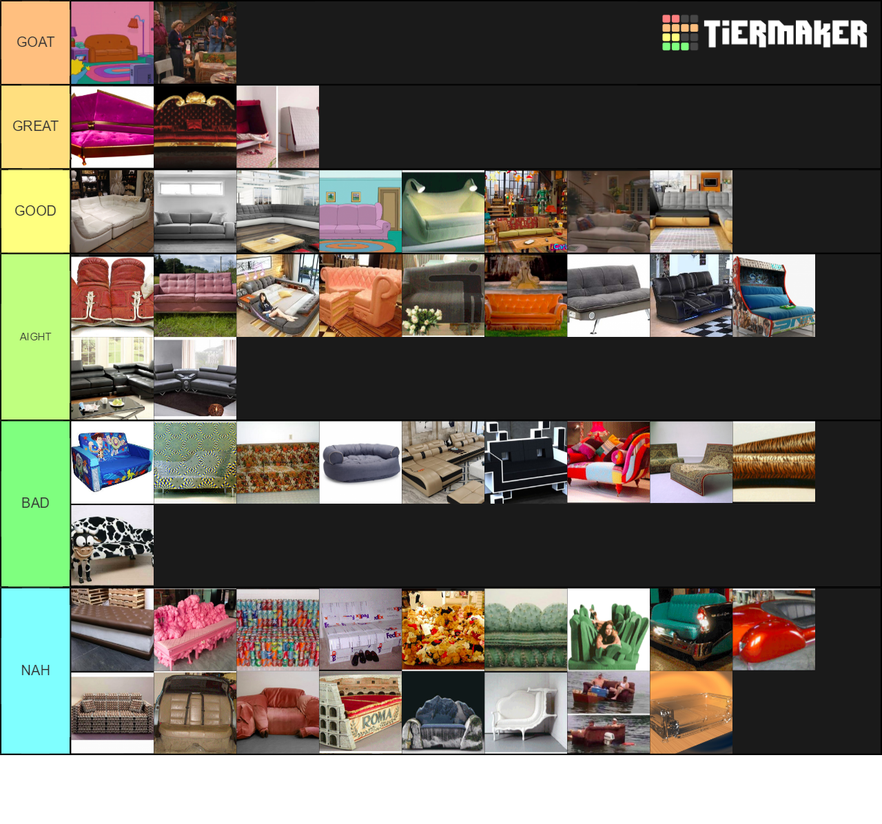 ranking couches Tier List Rankings) TierMaker