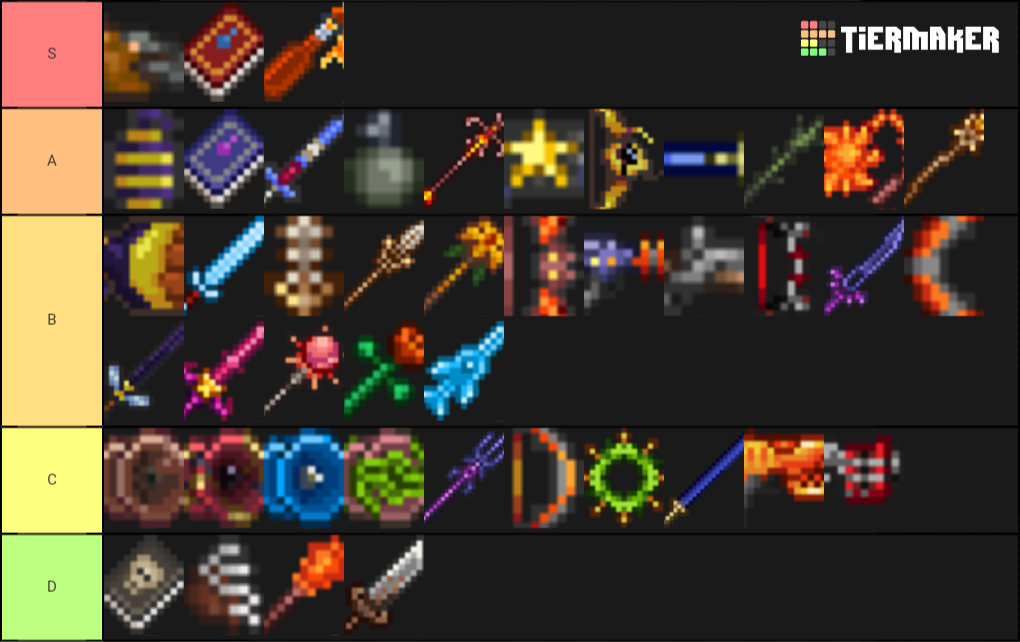 Create A Terraria Easymode Weapons Tier List - TierMaker