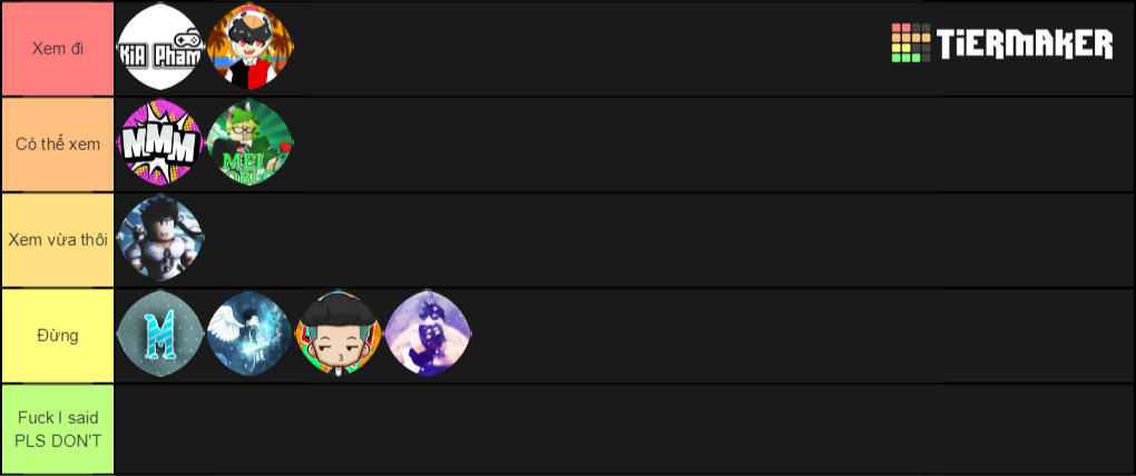 Vietnamese Roblox Youtuber Tier List Tiermaker - roblox vn tier list vietnamese roblox youtuber